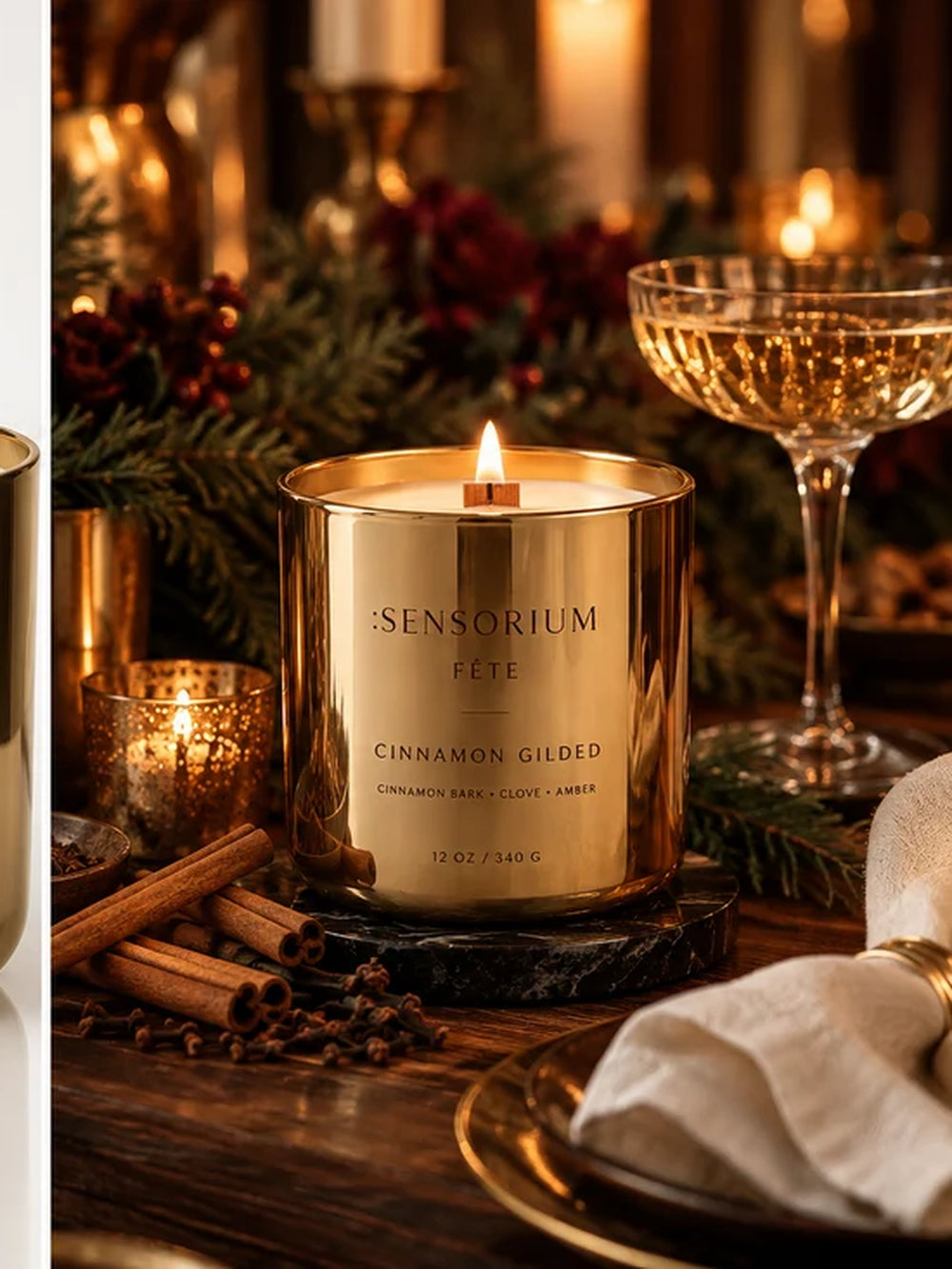 Cinnamon Gilded Candle — Fête Collection