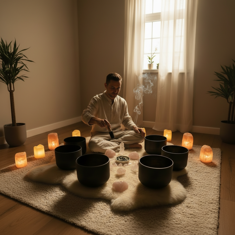 Sound Bath - 7 Black Matte Crystal Bowls